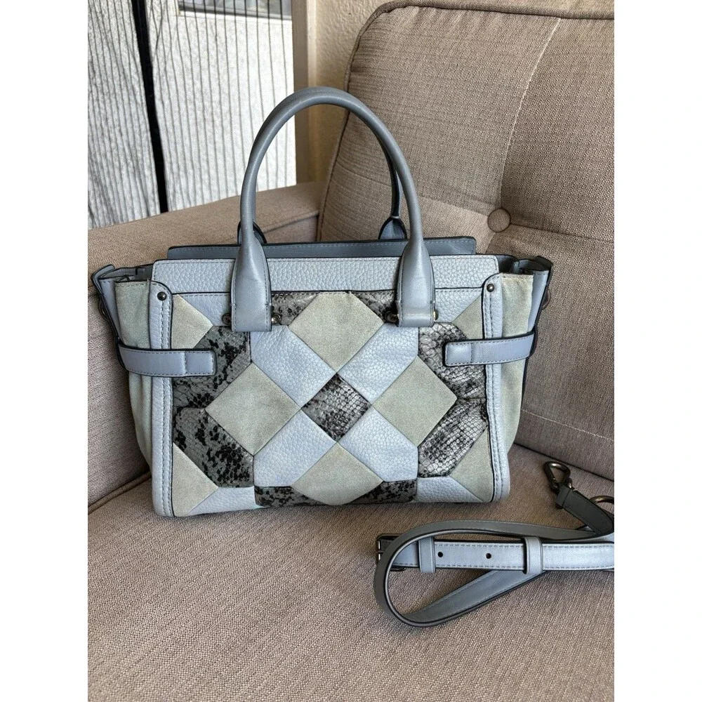 COACH Swagger 27 Blue Canyon Quilt Carryall Leather Patch Satchel Bag